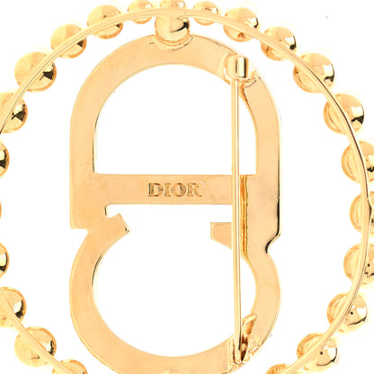 Christian Dior Crystal Pearl CD Logo Brooch Gold 4 of 5