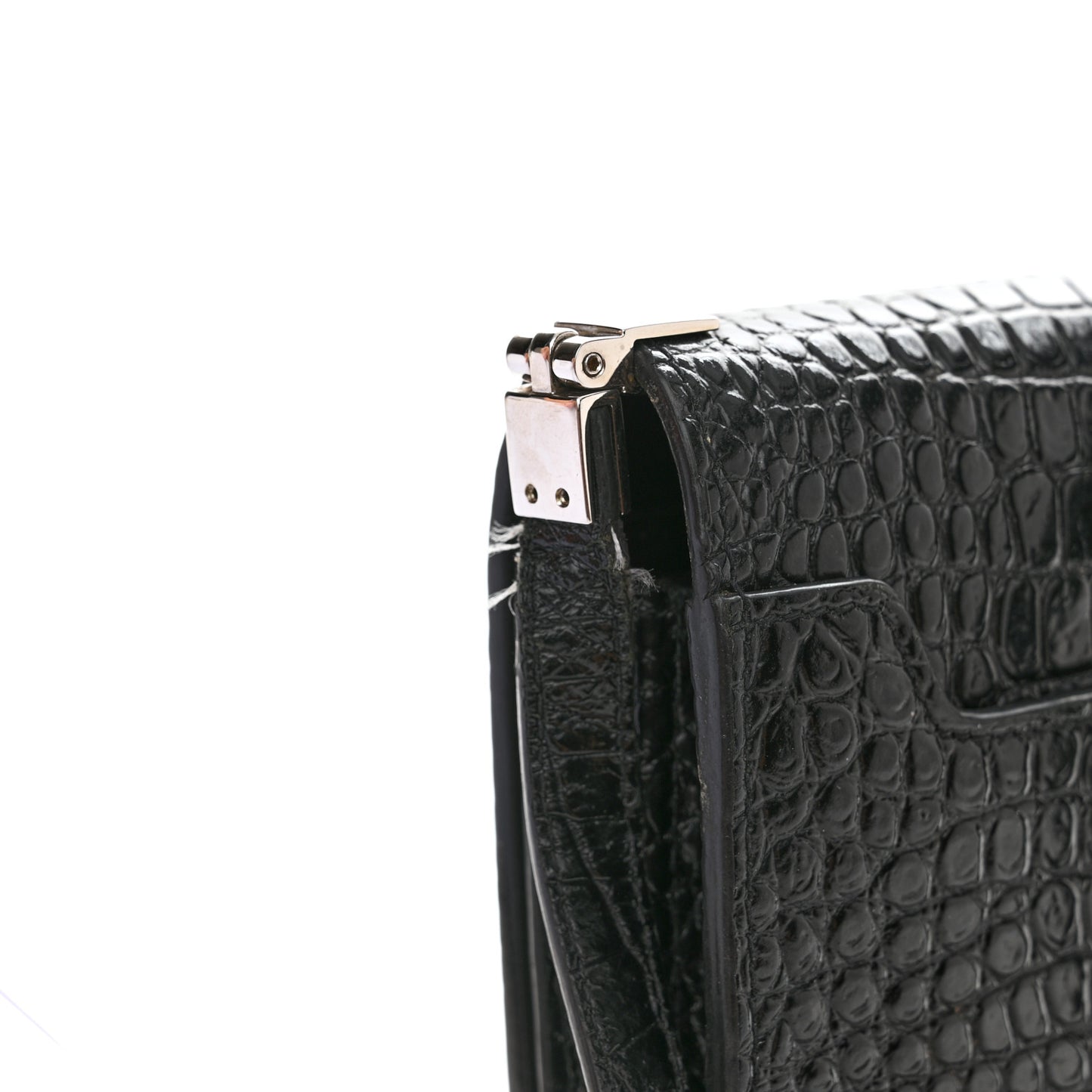 Calfskin Crocodile Embossed Monogram Mini Uptown Crossbody Black
