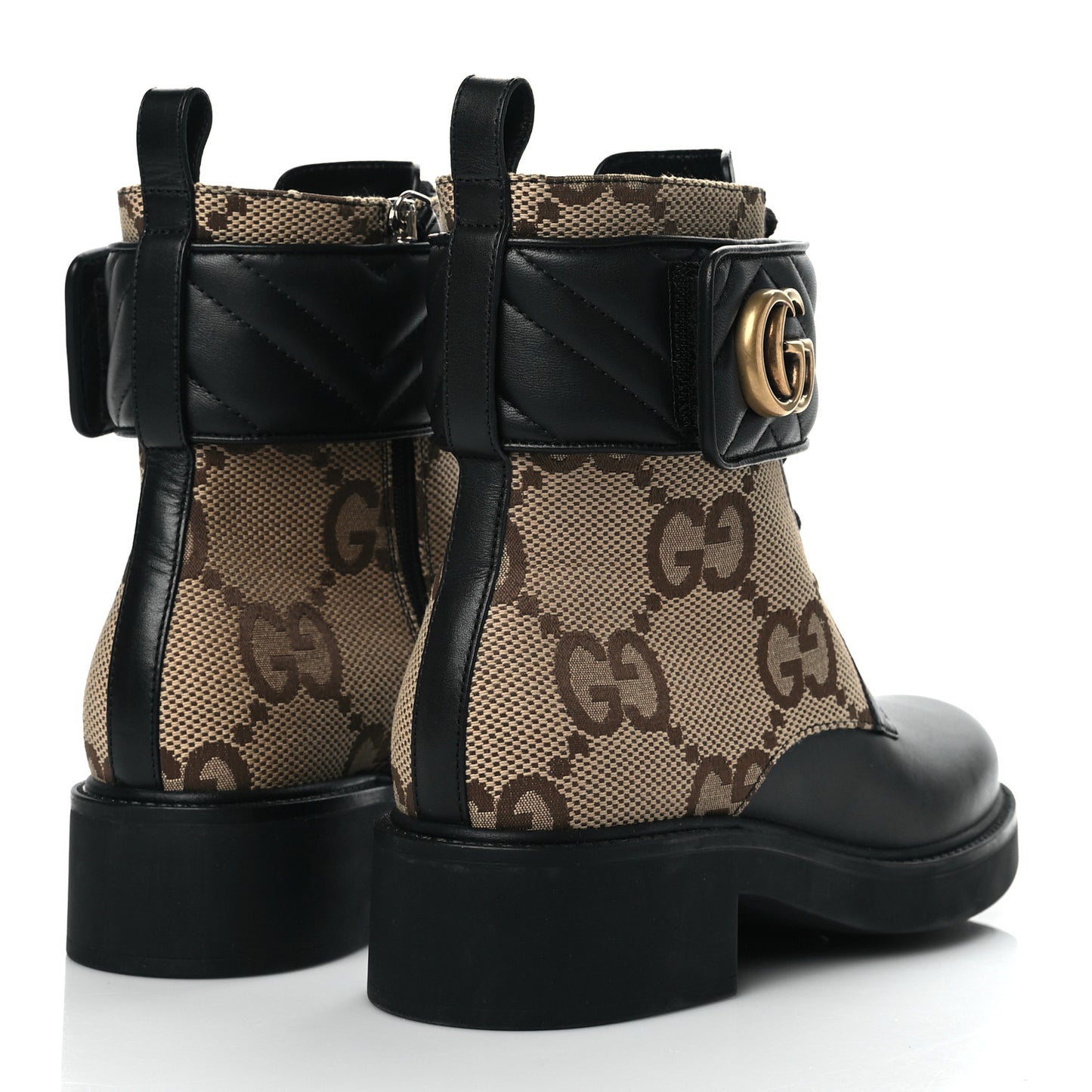 Flores Calfskin Monogram Maxi GG Nappa Matelasse Double G 40mm Ankle Boots 37.5 Black Camel Ebony