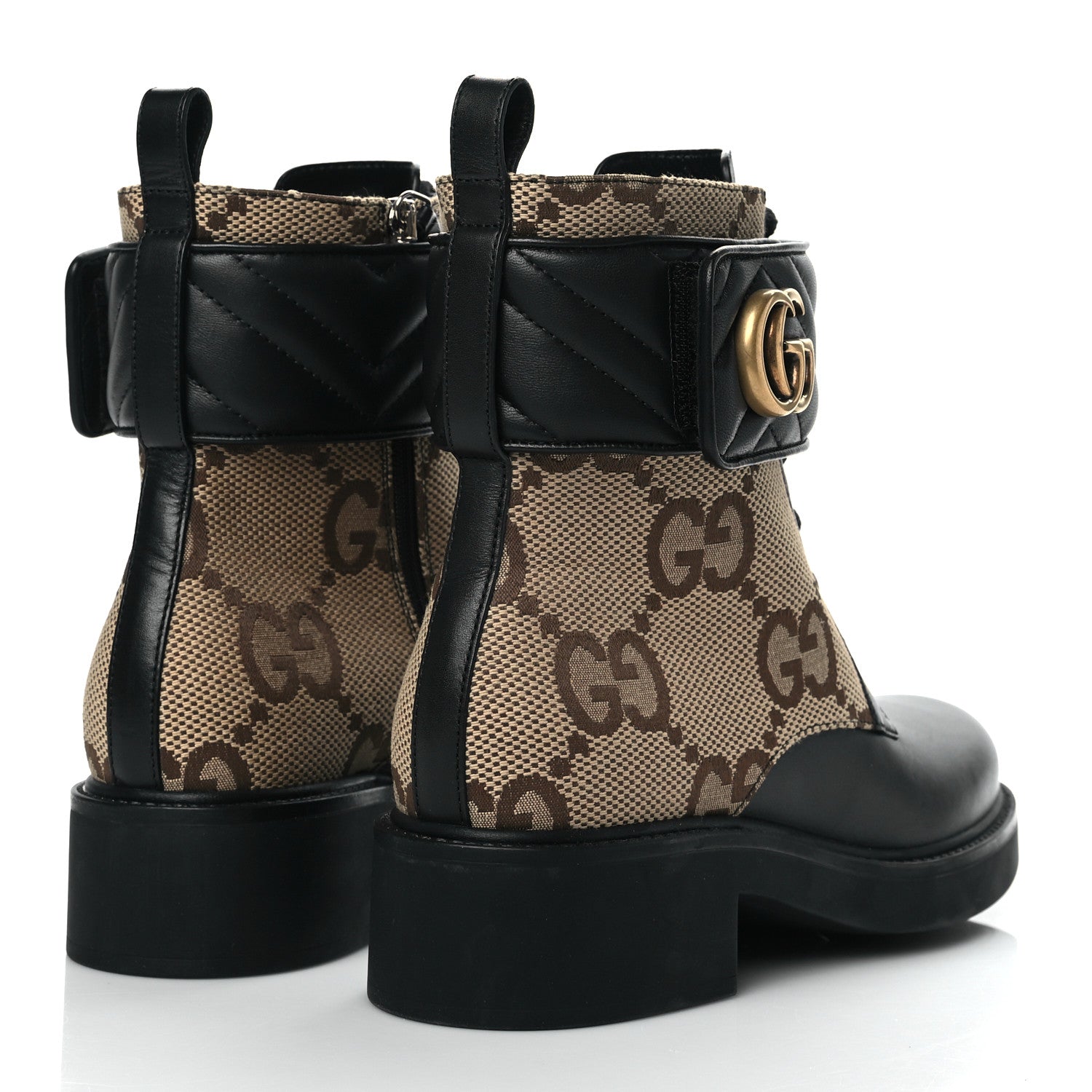 Gucci Flores Calfskin Monogram Maxi GG Nappa Matelasse Double G 40mm Ankle Boots 37.5 Black Camel Ebony 4 of 9