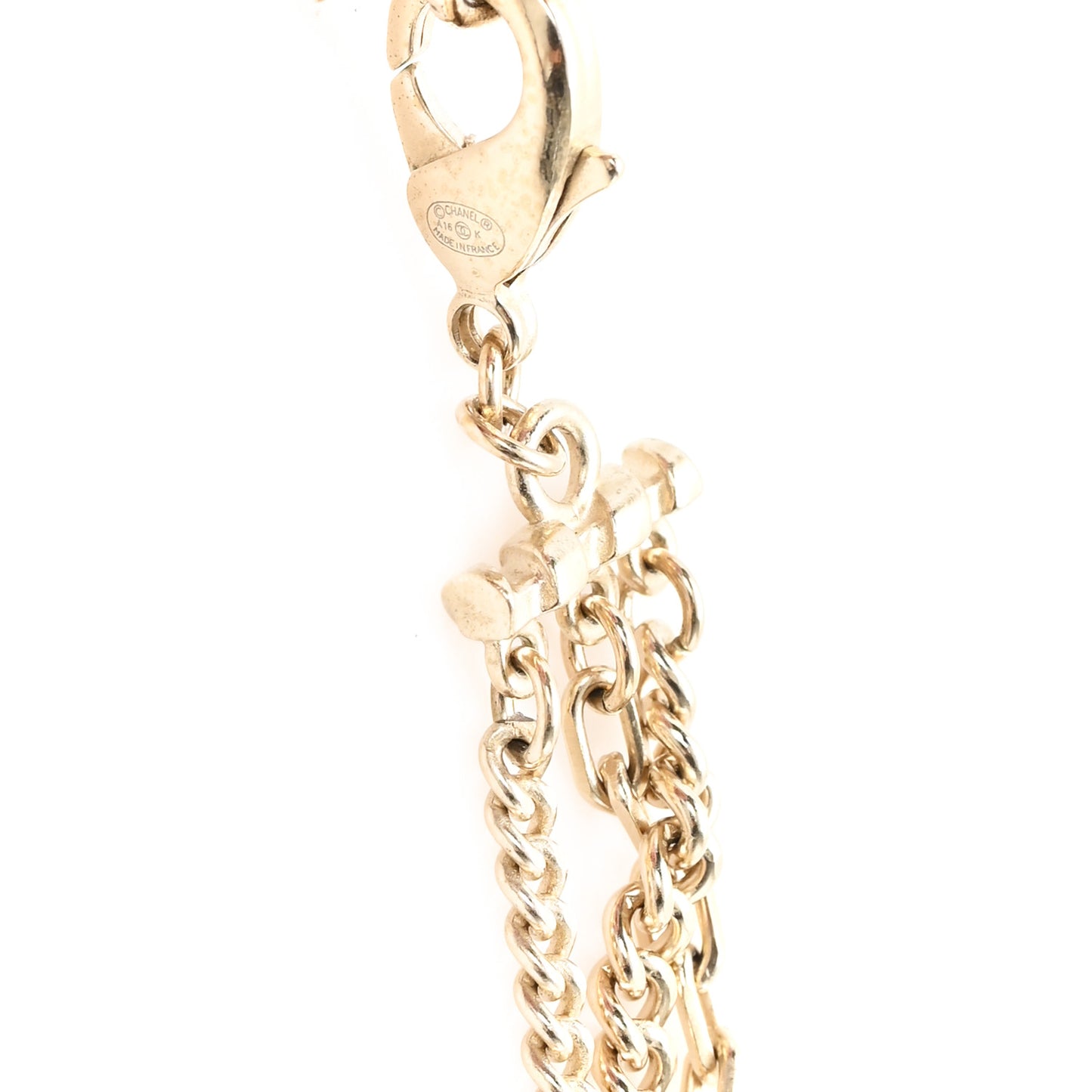 Baguette Crystal Gripoix Poured Glass CC Multi Strand Chain Necklace Light Gold