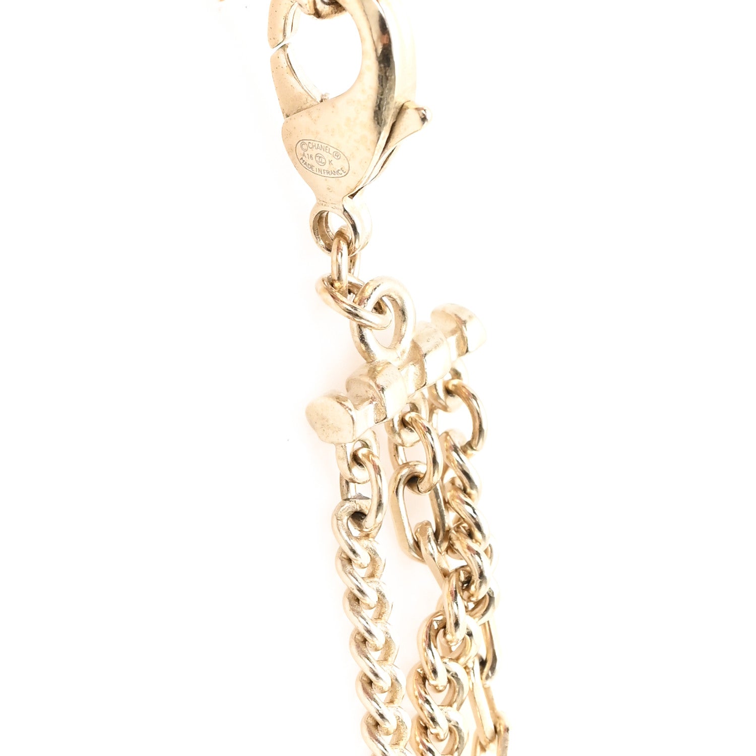 Chanel Baguette Crystal Gripoix Poured Glass CC Multi Strand Chain Necklace Light Gold 4 of 5