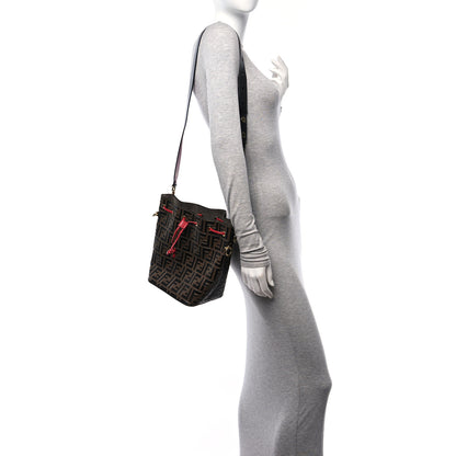 Fendi Vitello Grace F is Fendi Bi-Color FF 1974 Embossed Grande Mon Tresor Bucket Bag Maya Black Fragola 2 of 11