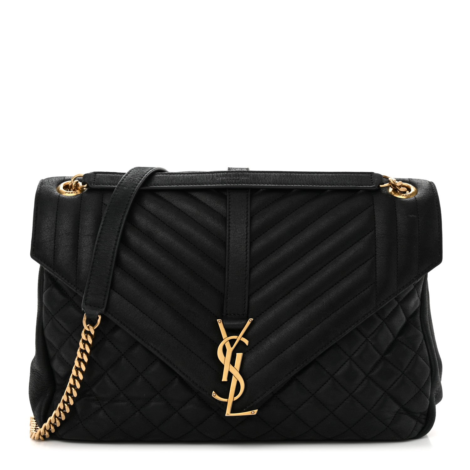 Saint Laurent SAINT LAURENT Calfskin Mixed Matelasse Triquilt Large Monogram Envelope Satchel Deep Marine 1 of 14