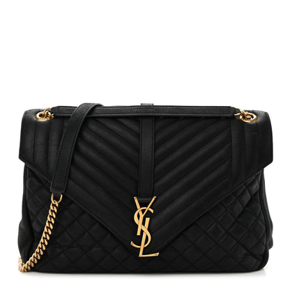 Saint Laurent SAINT LAURENT Calfskin Mixed Matelasse Triquilt Large Monogram Envelope Satchel Deep Marine 1 of 14