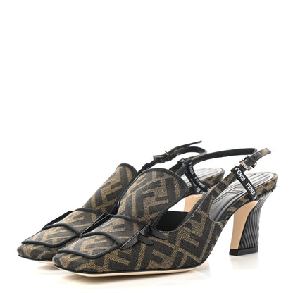 Fendi Jacquard FFreedom Decollete Slingback Square Toe Pumps 36.5 Tobacco 3 of 8