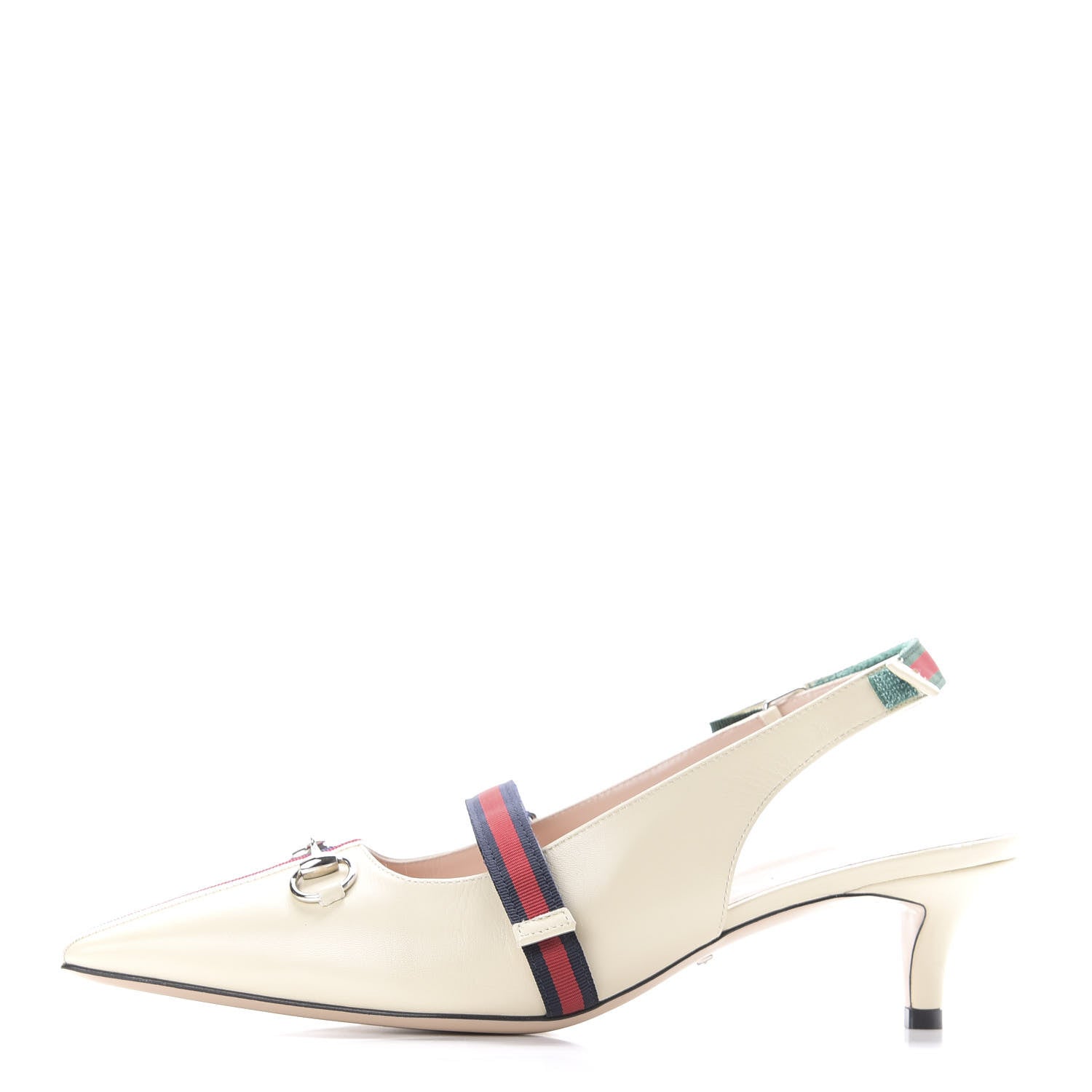Gucci Malaga Kid Web Horsebit Low Heel Slingback Pumps 40 Vintage White 1 of 12