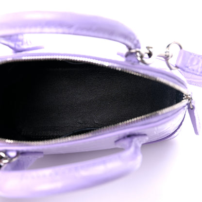 Balenciaga Shiny Calfskin Logo Crocodile Embossed XXS Ville Top Handle Bag Lilac White 4 of 9