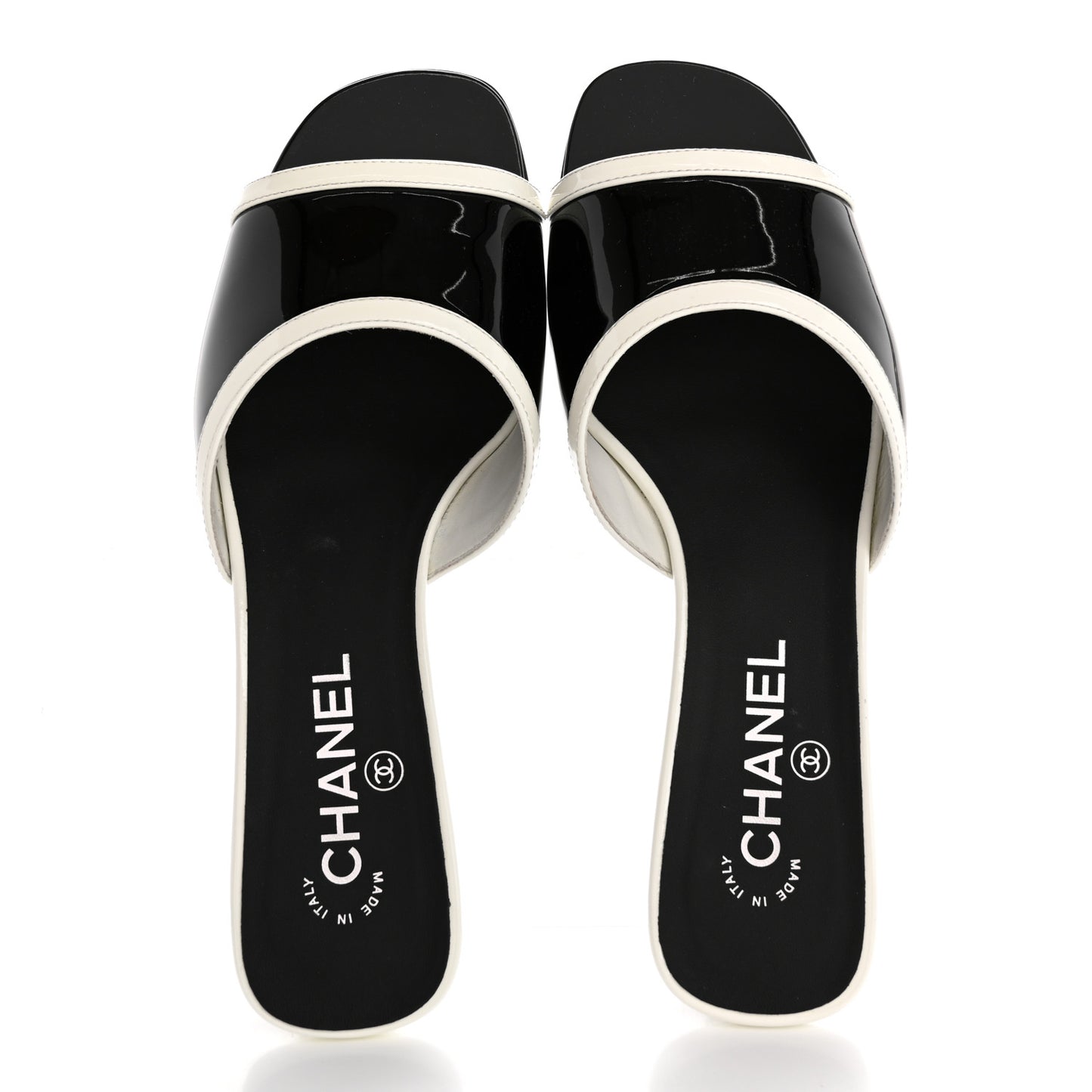 Patent Calfskin Mules 39 Black White