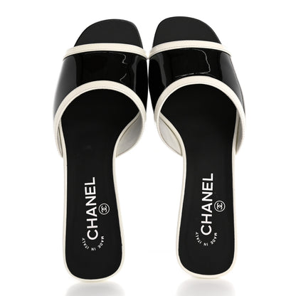 Chanel Patent Calfskin Mules 39 Black White 2 of 10