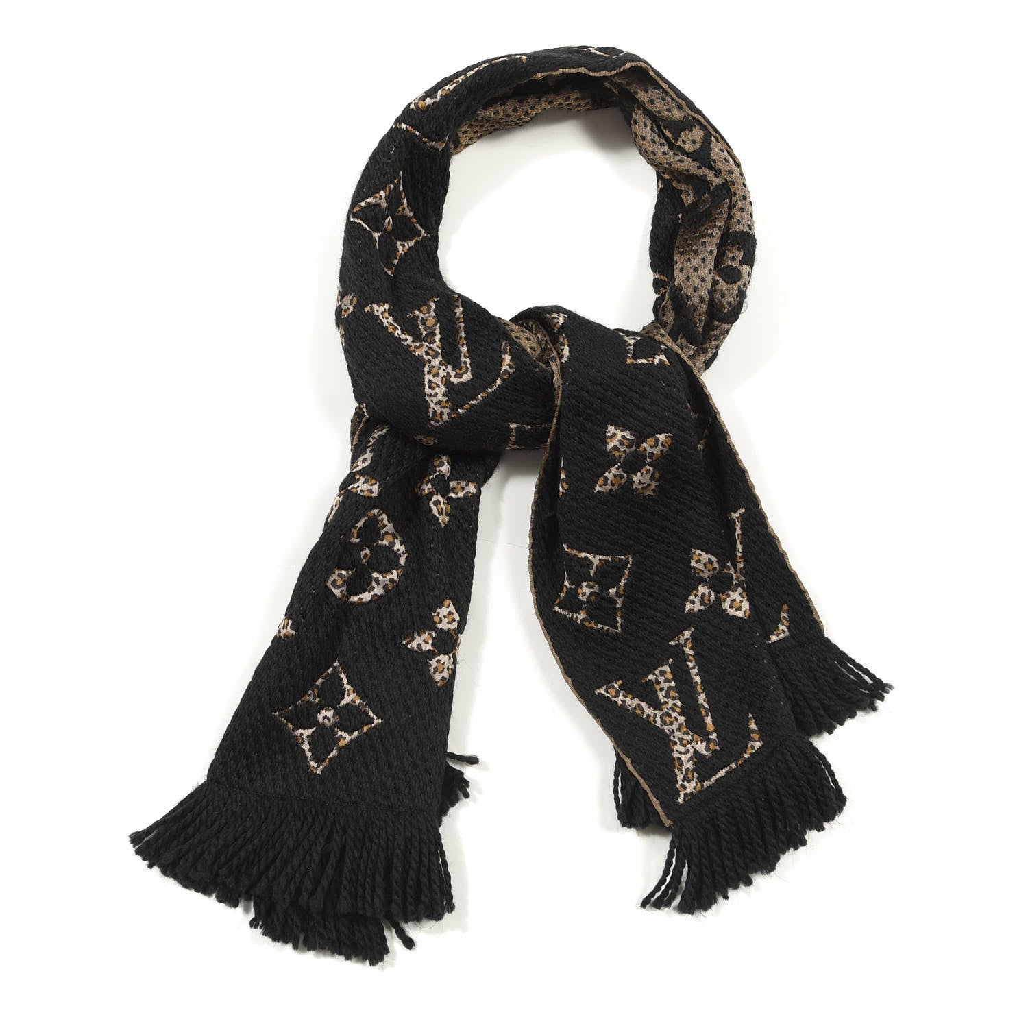 Louis Vuitton Wool Silk Monogram Giant Jungle Logomania Shine Scarf Black 1 of 3