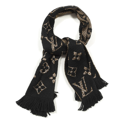 Louis Vuitton Wool Silk Monogram Giant Jungle Logomania Shine Scarf Black 1 of 3