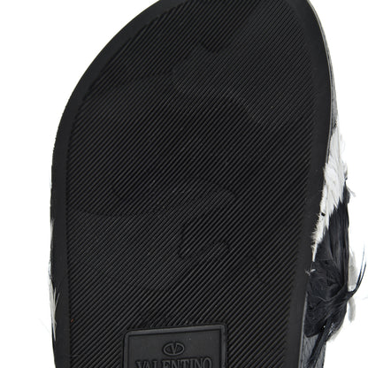 Valentino Garavani Rubber Feather Pool Slide Sandals 37 Black White 8 of 8