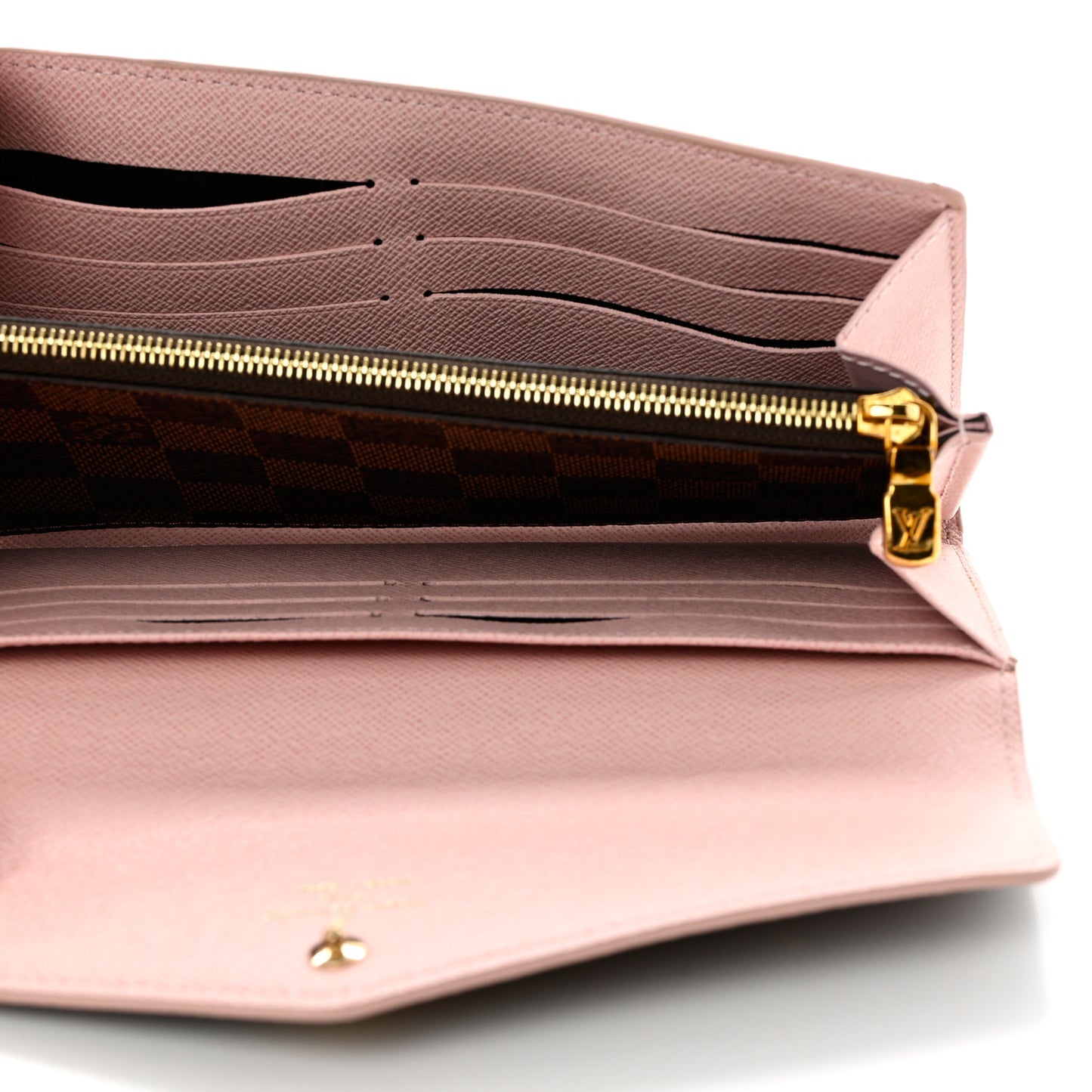 Damier Ebene Studded Sarah Wallet NM Rose Ballerine