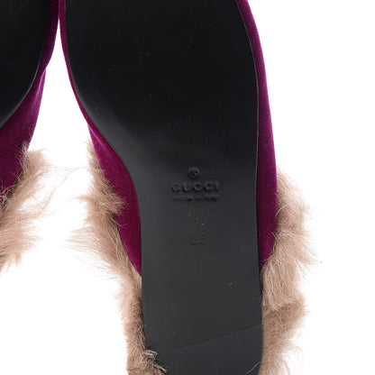 Gucci Velvet Fur Womens Princetown Slippers 35 Fucsia Violet Cyclamen Natural 7 of 8