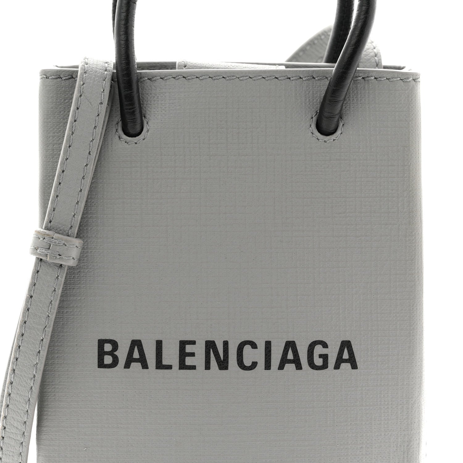 Balenciaga Squared Calfskin Logo Shopping Phone Holder Bag