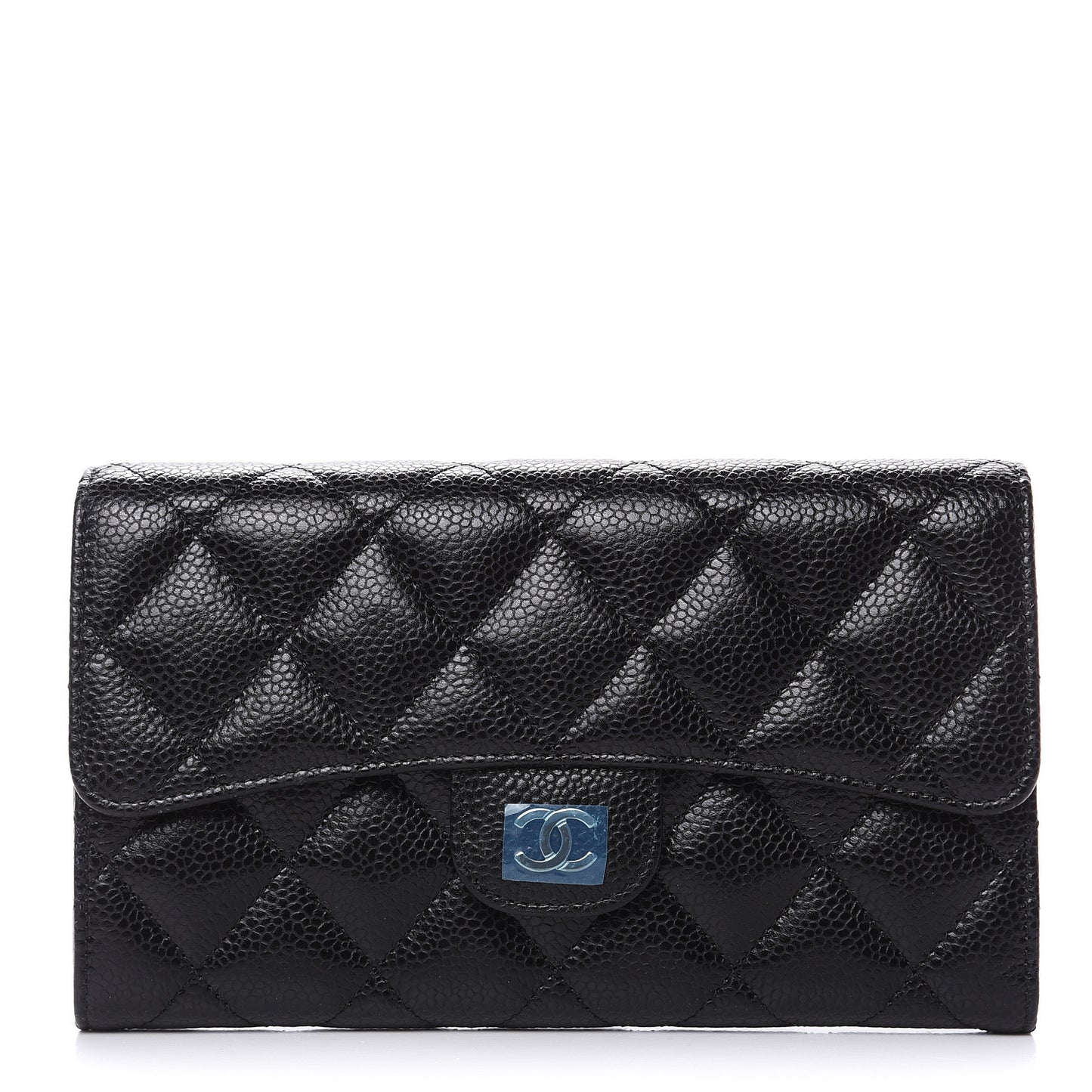 Caviar Quilted Large Flap Wallet Black