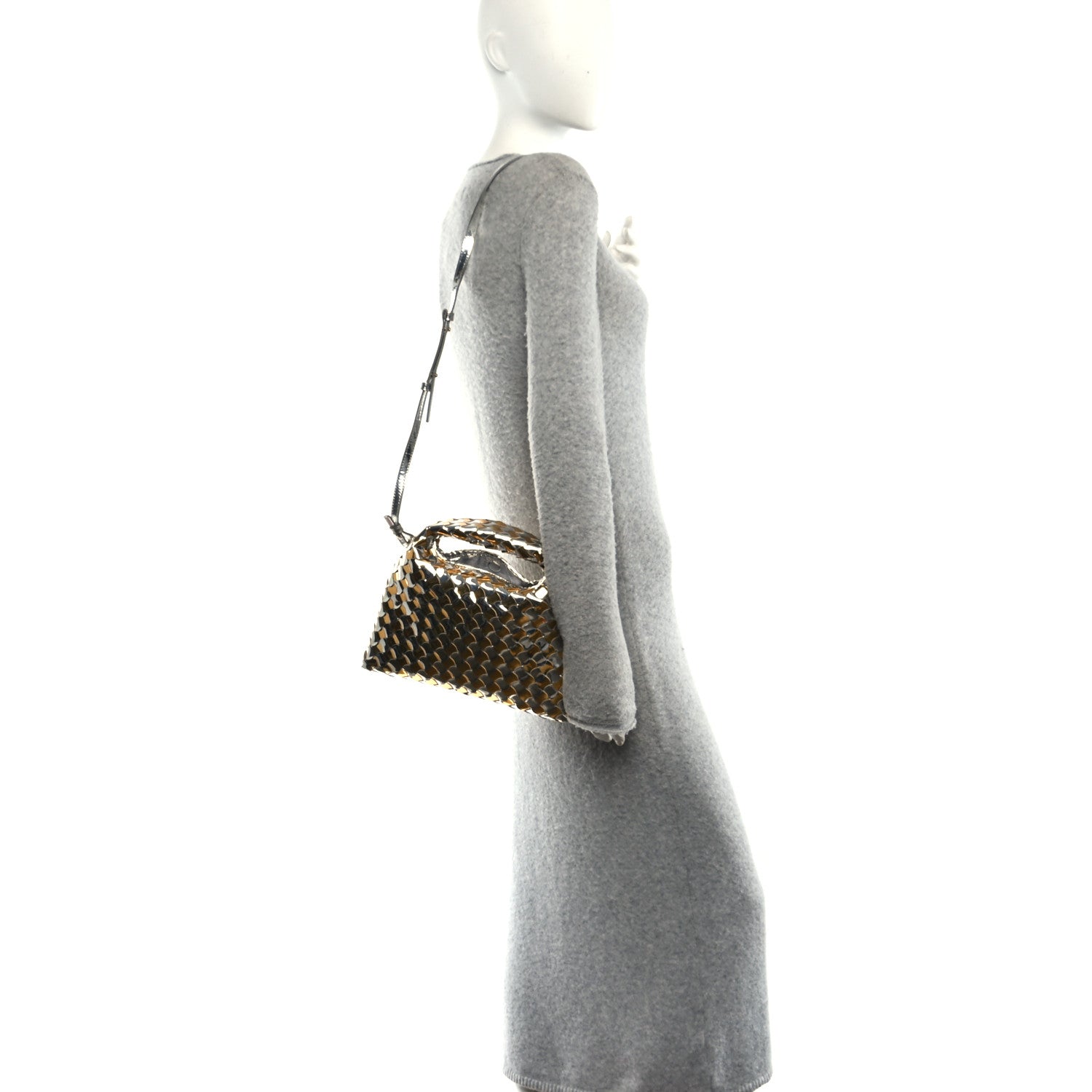 Bottega Veneta Metallic Lambskin Intrecciato Mini Hop Silver Gold 2 of 9