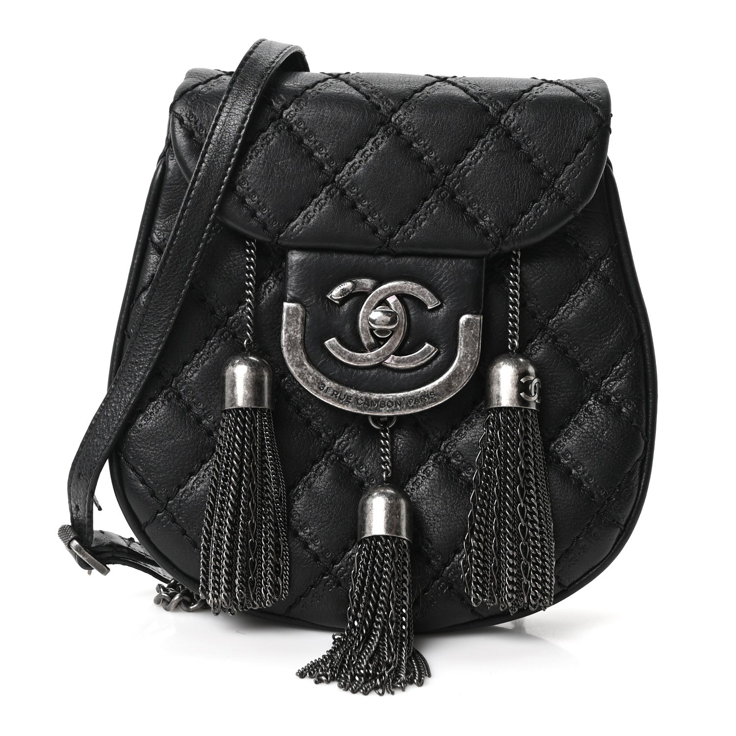 Chanel Calfskin Quilted Coco Sporran Small Tassel Flap Black 1 of 10
