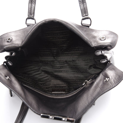 Prada Metallic Buffalo Easy A Foldover Pushlock Satchel Dark Grey 4 of 10