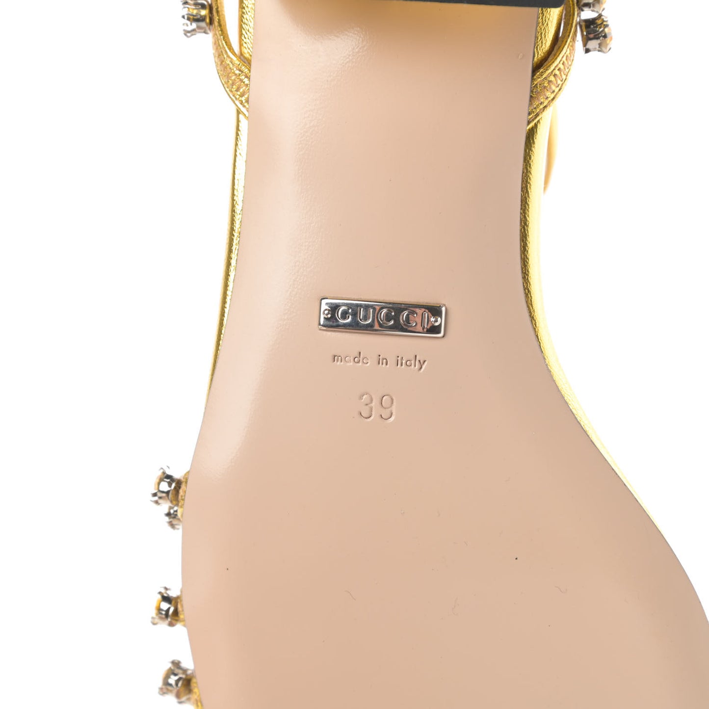 Nappa Silk Crystal Bertie T-Strap Low Heel Sandals 39 Gold