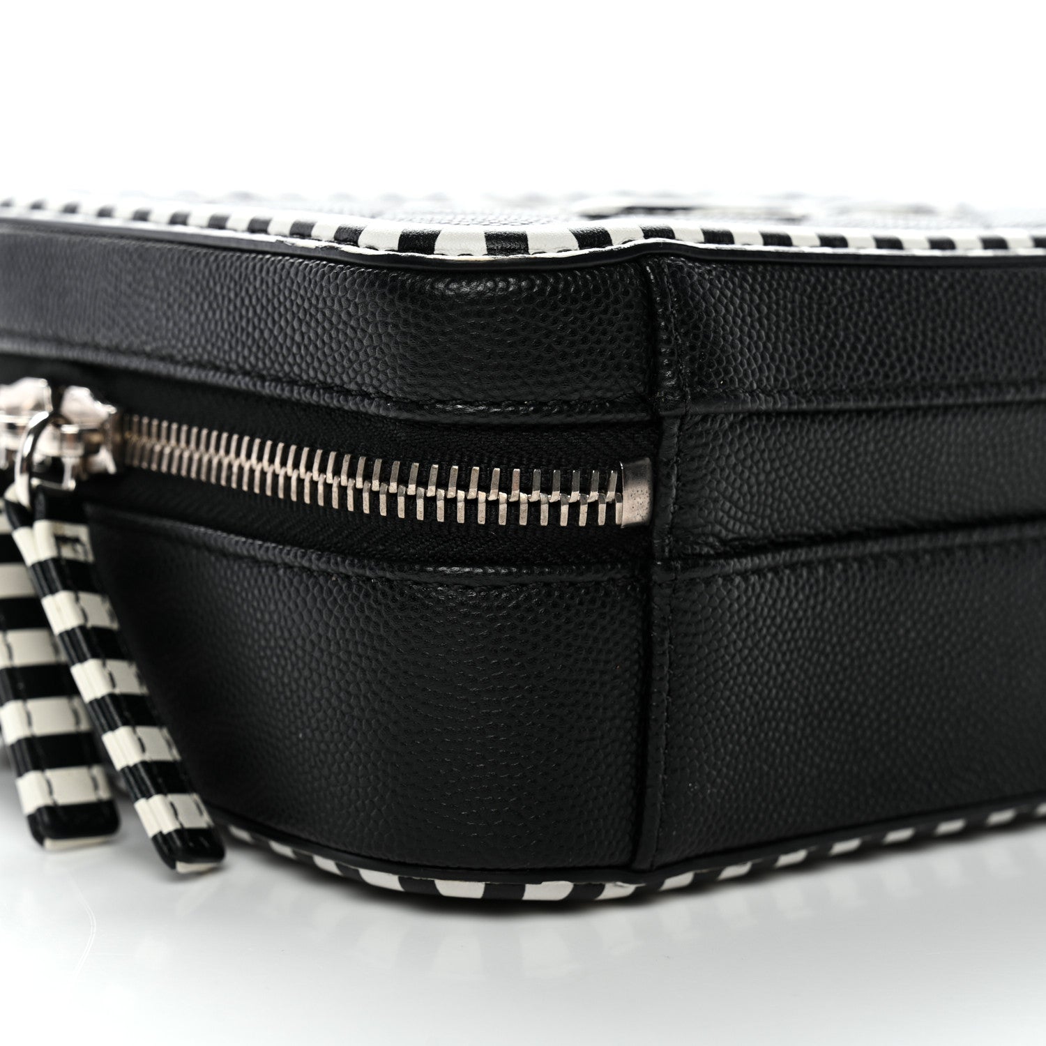 Chanel Caviar Quilted Striped Small CC Filigree Vanity Case Black White 8 of 9