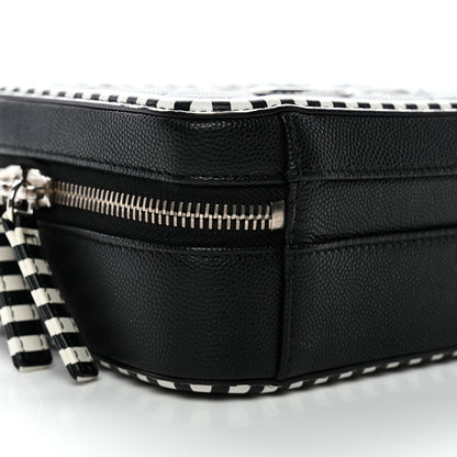 Chanel Caviar Quilted Striped Small CC Filigree Vanity Case Black White 8 of 9