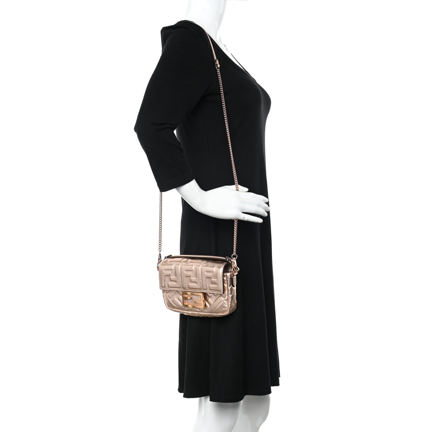 Vitello Laminato FF 1974 Embossed Mini Baguette Rame