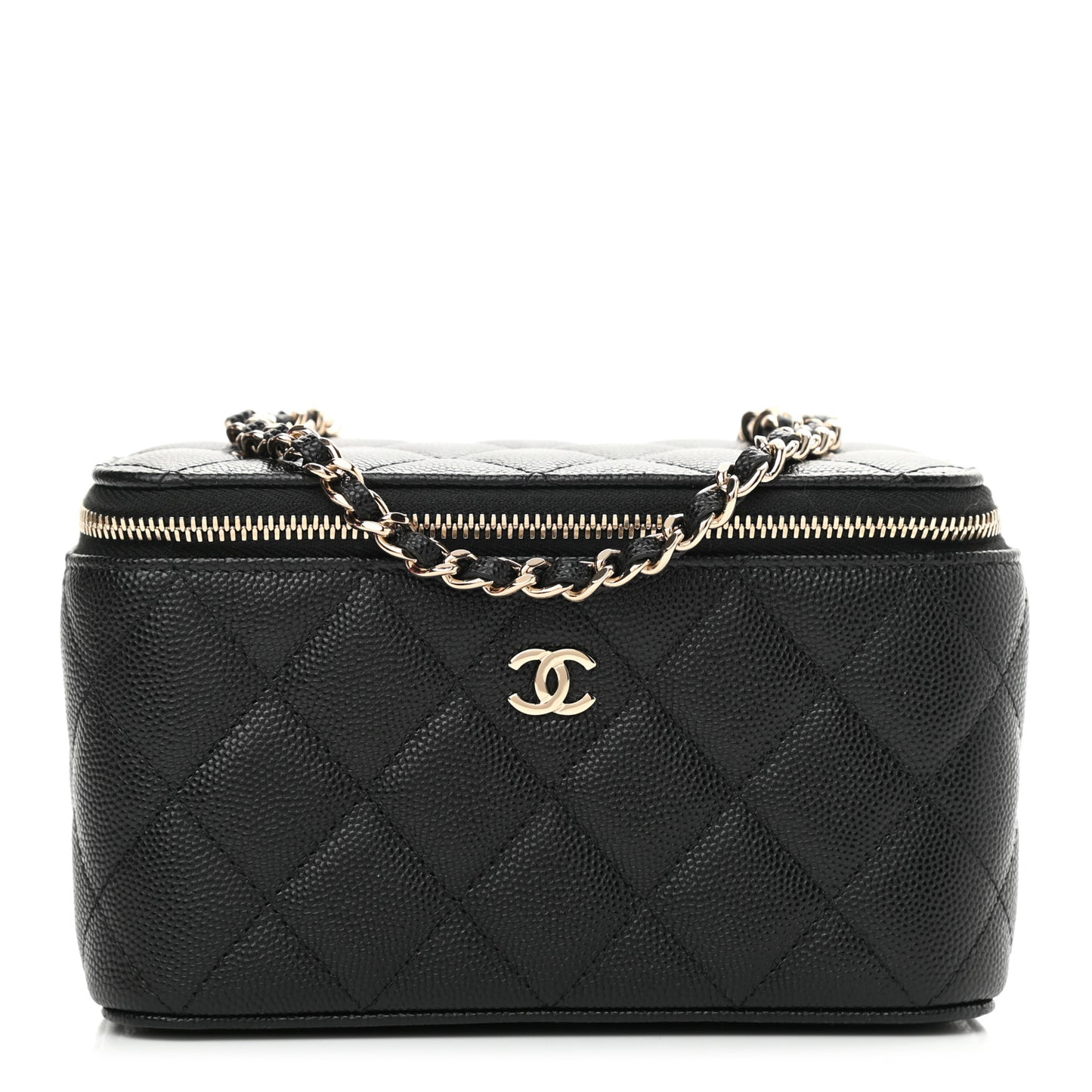 Caviar Quilted Small Vanity Case With Chain Black