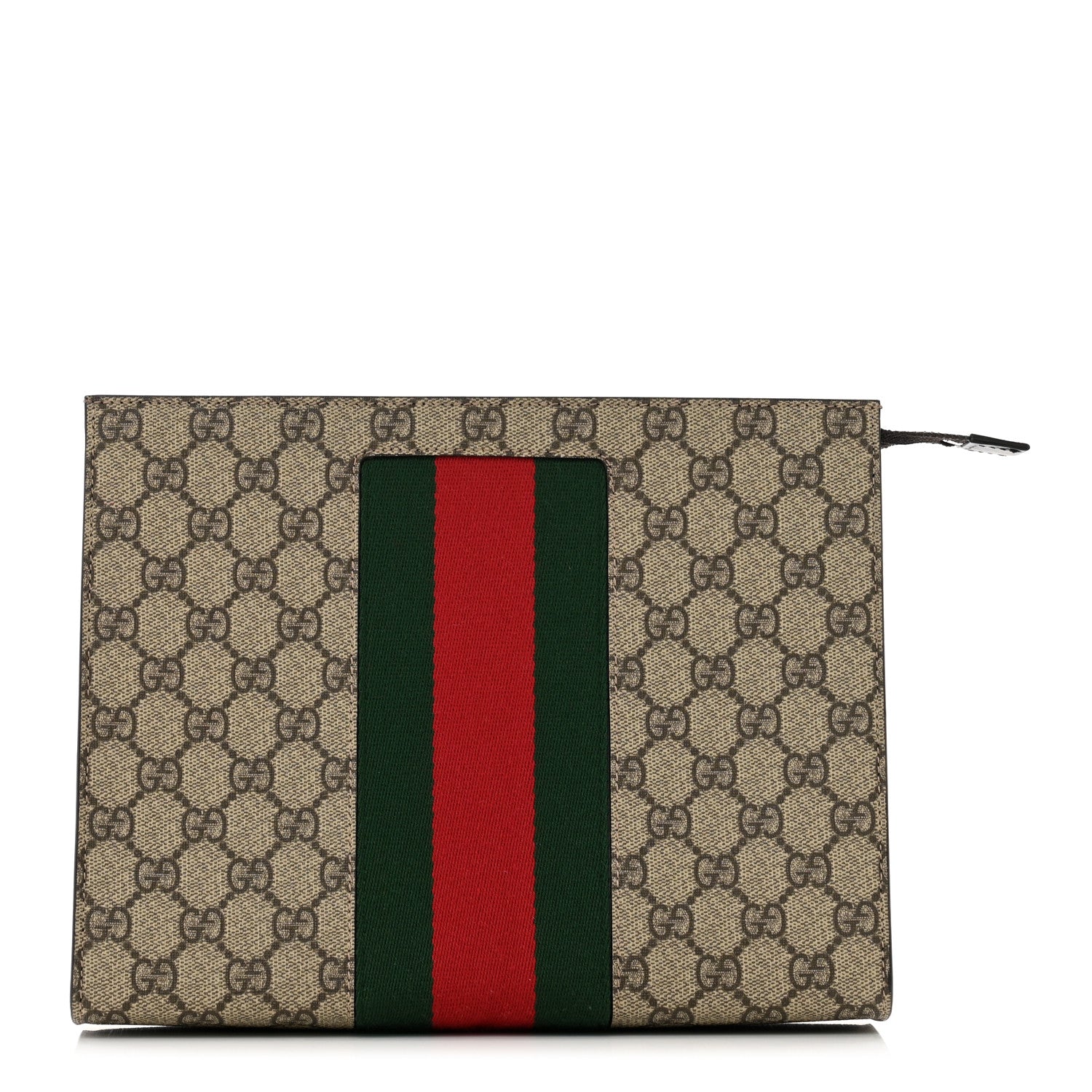 Gucci GG Supreme Monogram Selleria Calfskin Web New Web Cosmetic Case Beige Ebony Cocoa 1 of 8