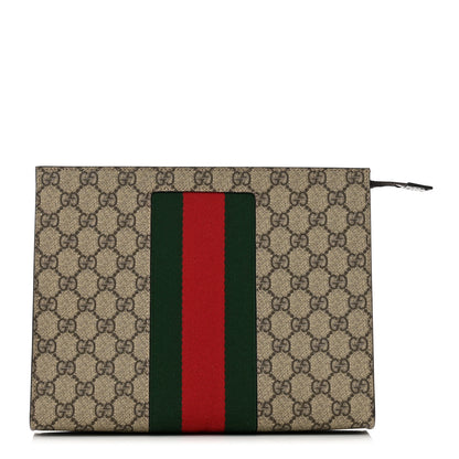 Gucci GG Supreme Monogram Selleria Calfskin Web New Web Cosmetic Case Beige Ebony Cocoa 1 of 8