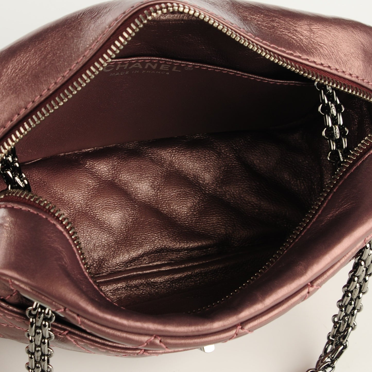 Metallic Aged Calfskin Quilted Small Reissue Camera Case Rose Fonce