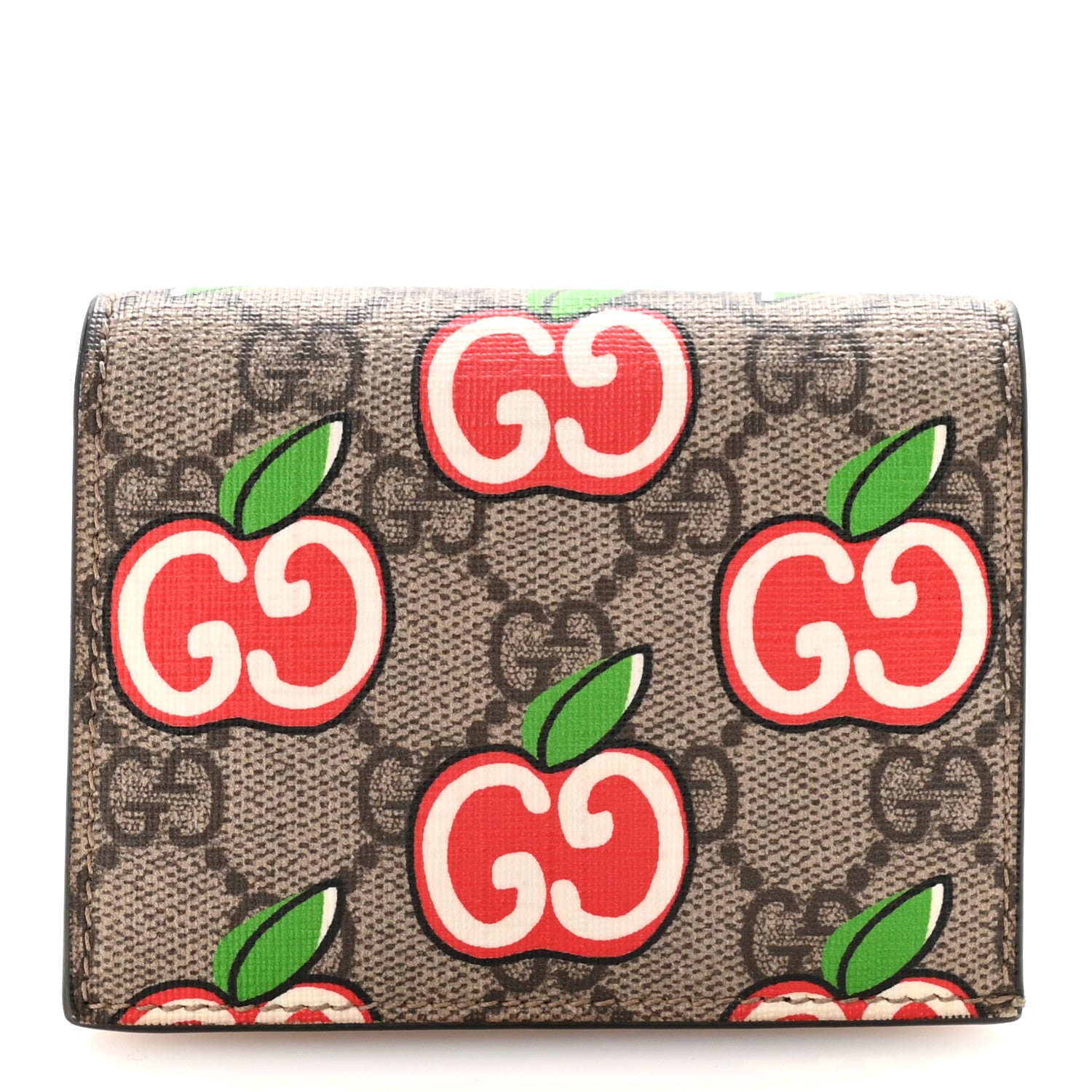 Gucci GG Supreme Monogram Apple Card Case Wallet Beige Multicolor Lobster Red 1 of 8