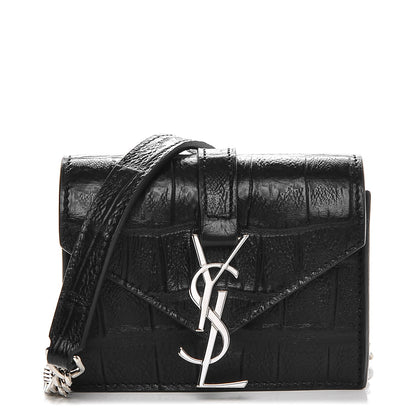 Saint Laurent Calfskin Crocodile Embossed Monogram Candy Crossbody Black 1 of 6