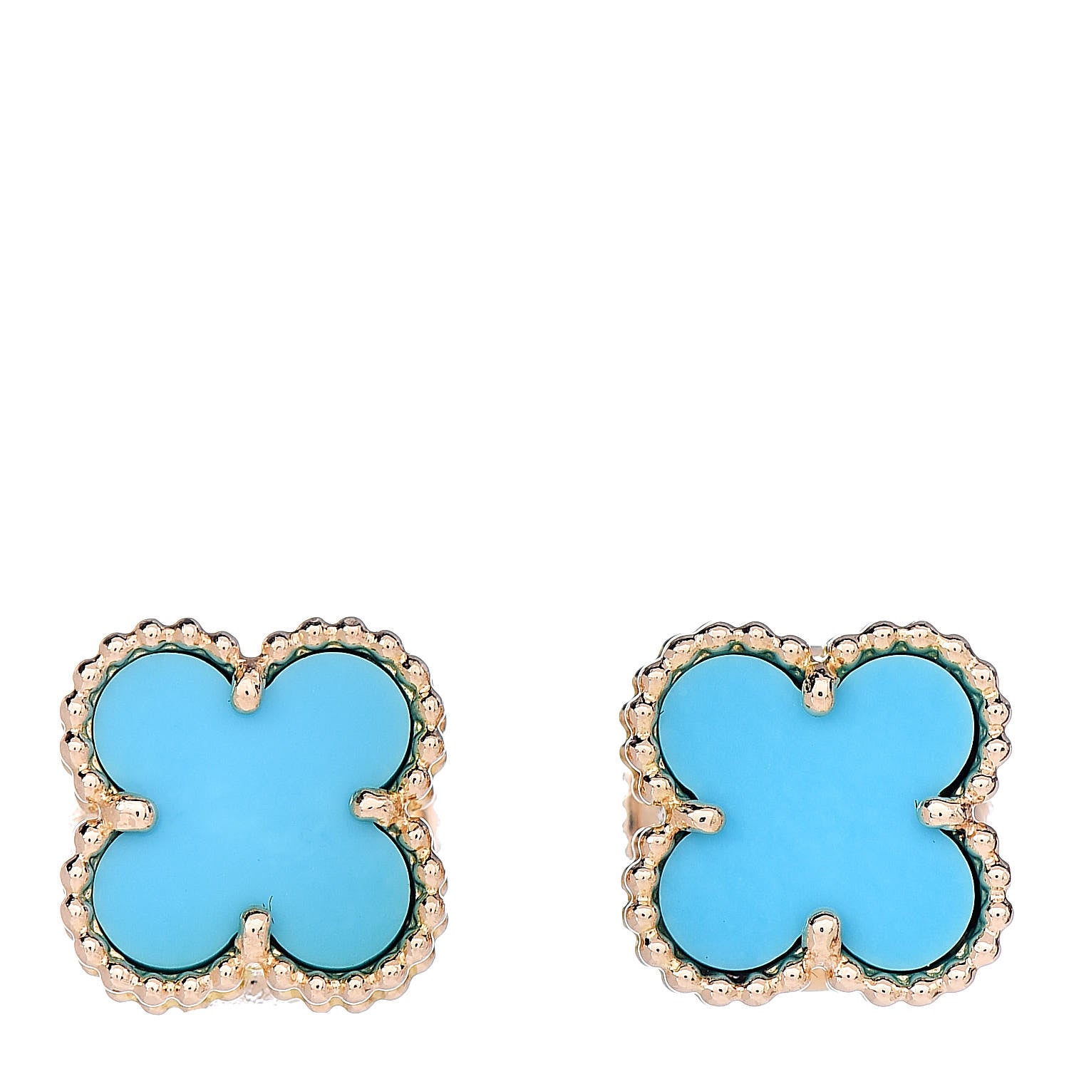 Van Cleef & Arpels 18K Yellow Gold Turquoise Sweet Alhambra Earrings 1 of 5