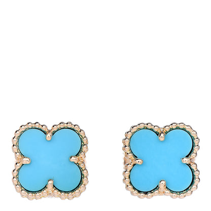 Van Cleef & Arpels 18K Yellow Gold Turquoise Sweet Alhambra Earrings 1 of 5