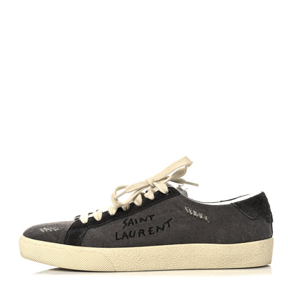 Saint Laurent Destroyed Canvas Embroidered Womens Court Classic Sneakers 38.5 Black 1 of 8