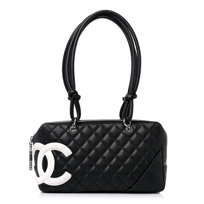 Chanel Calfskin Quilted Large Cambon Bowler Black White 1 of 15