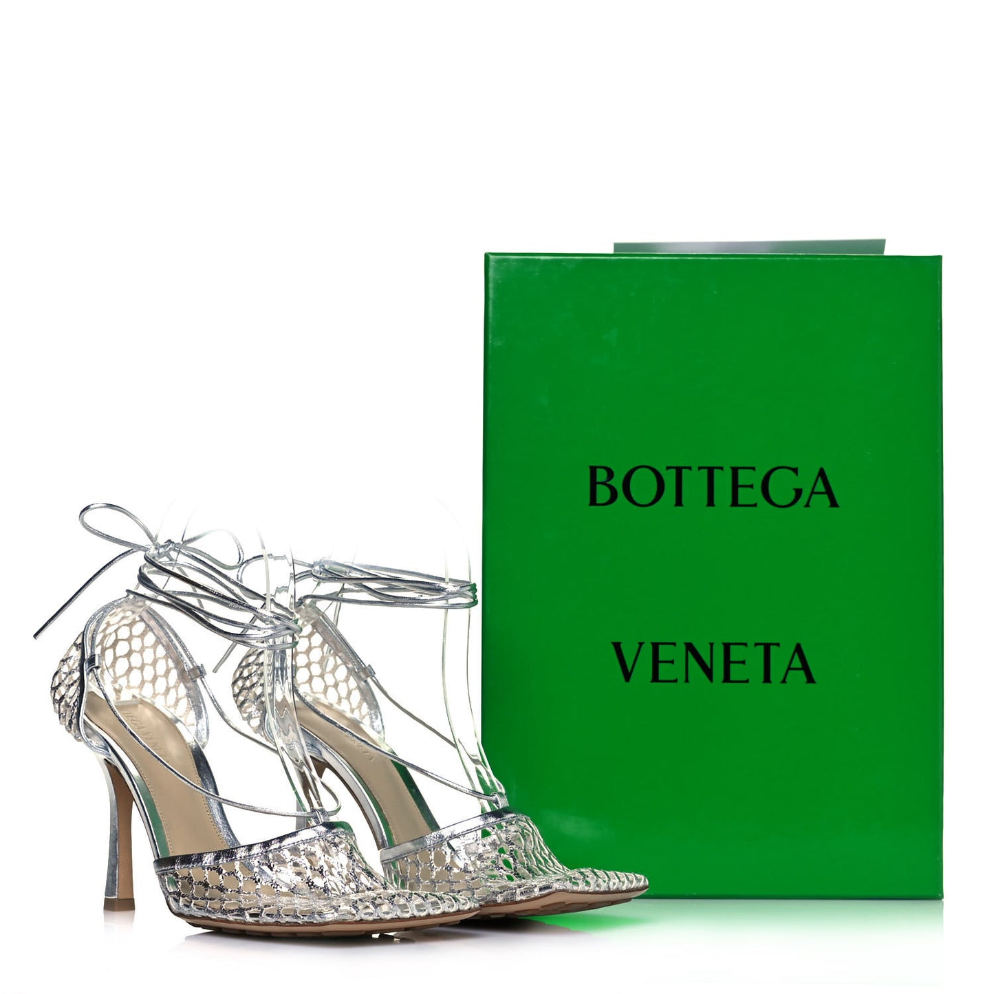 Mesh Metallic Nappa Stretch Ankle Tie Sandals 39 Silver