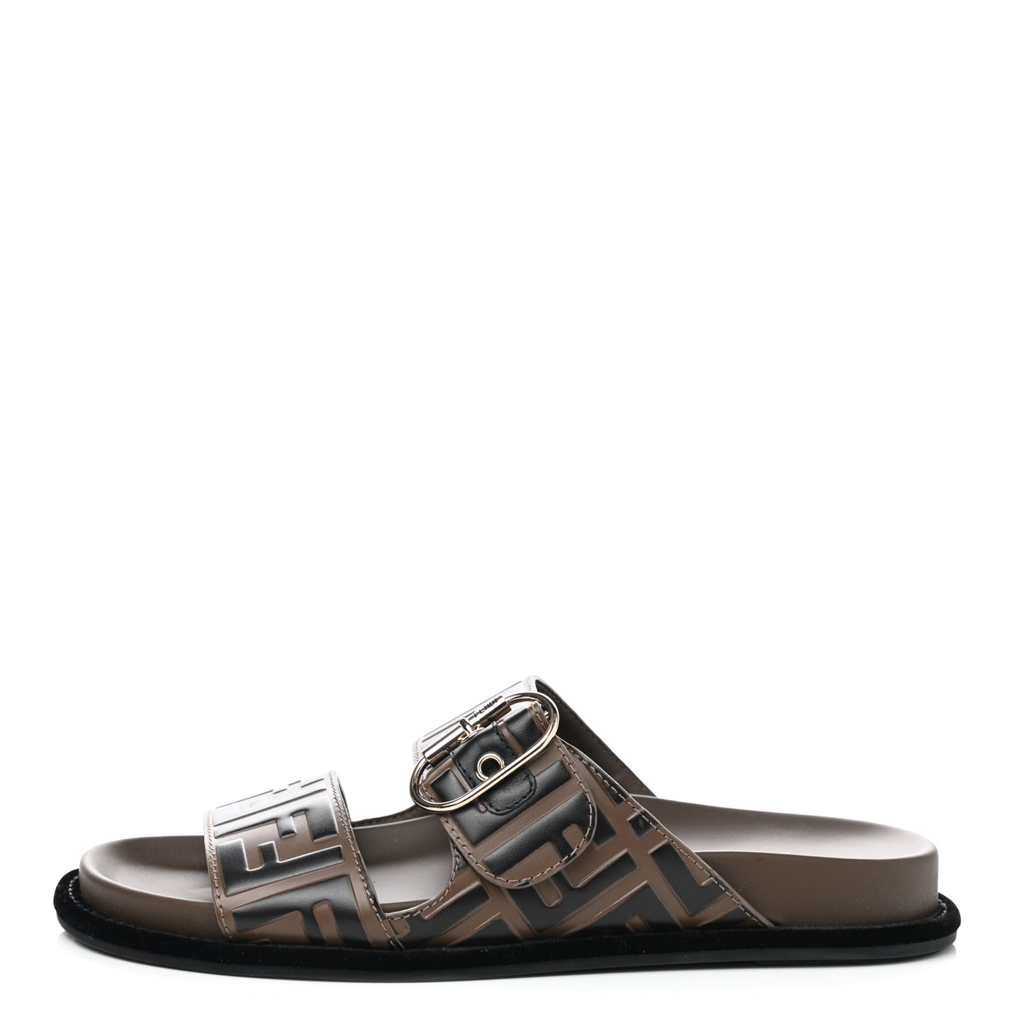 Calfskin FF Embossed Slide Sandals 39 Maya Black