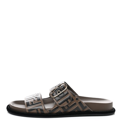 Fendi Calfskin FF Embossed Slide Sandals 39 Maya Black 1 of 8