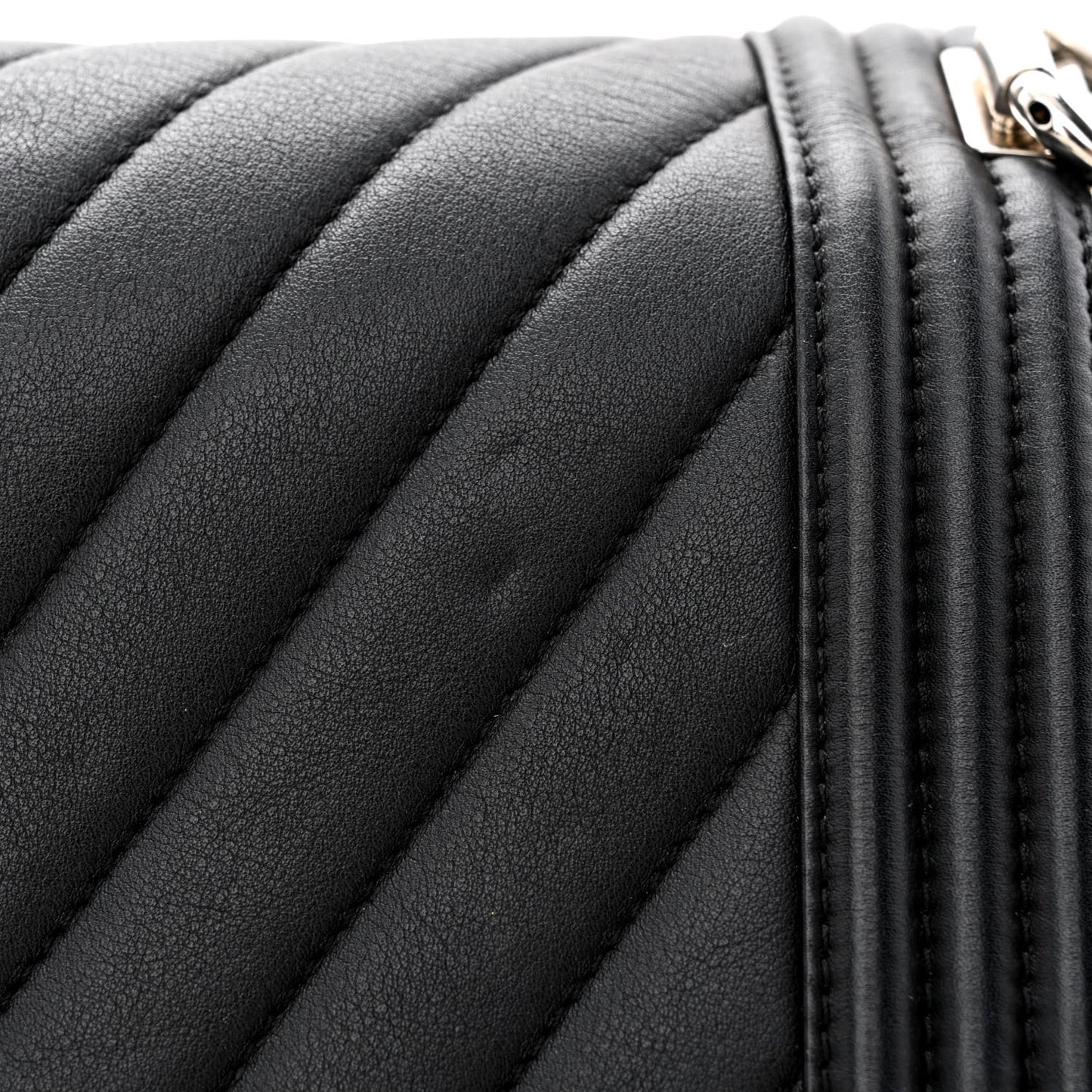Calfskin Chevron Quilted Medium Boy Flap Black