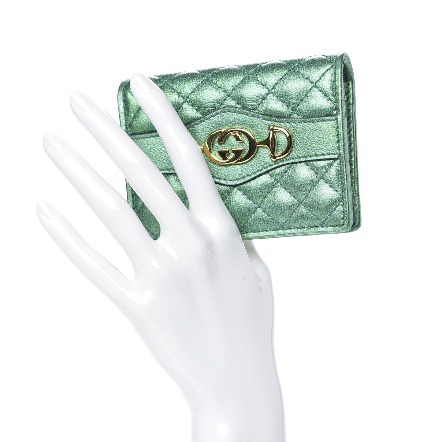 Laminated Nappa Trapuntata Zumi Card Case Jasmine Green