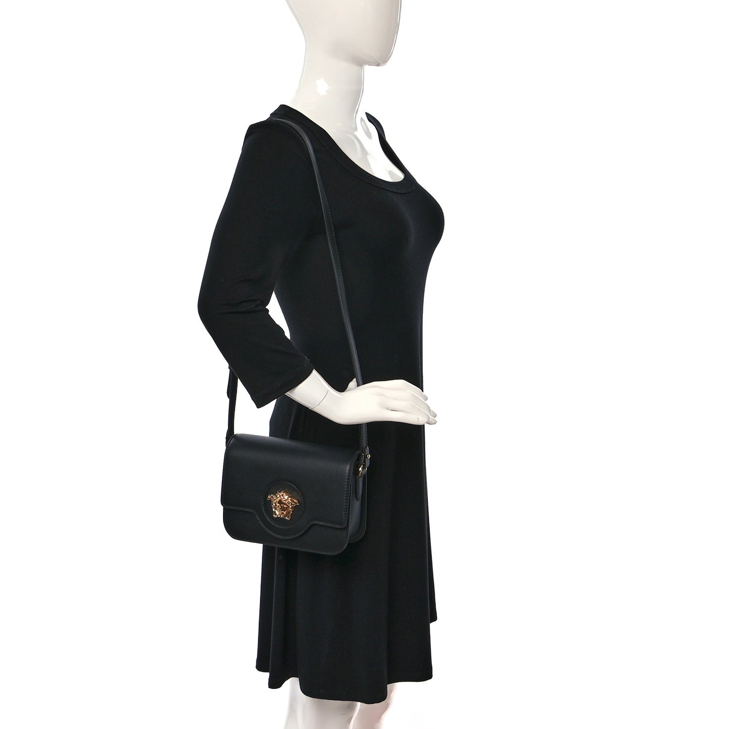 Grained Calfskin La Medusa Flap Shoulder Bag Black