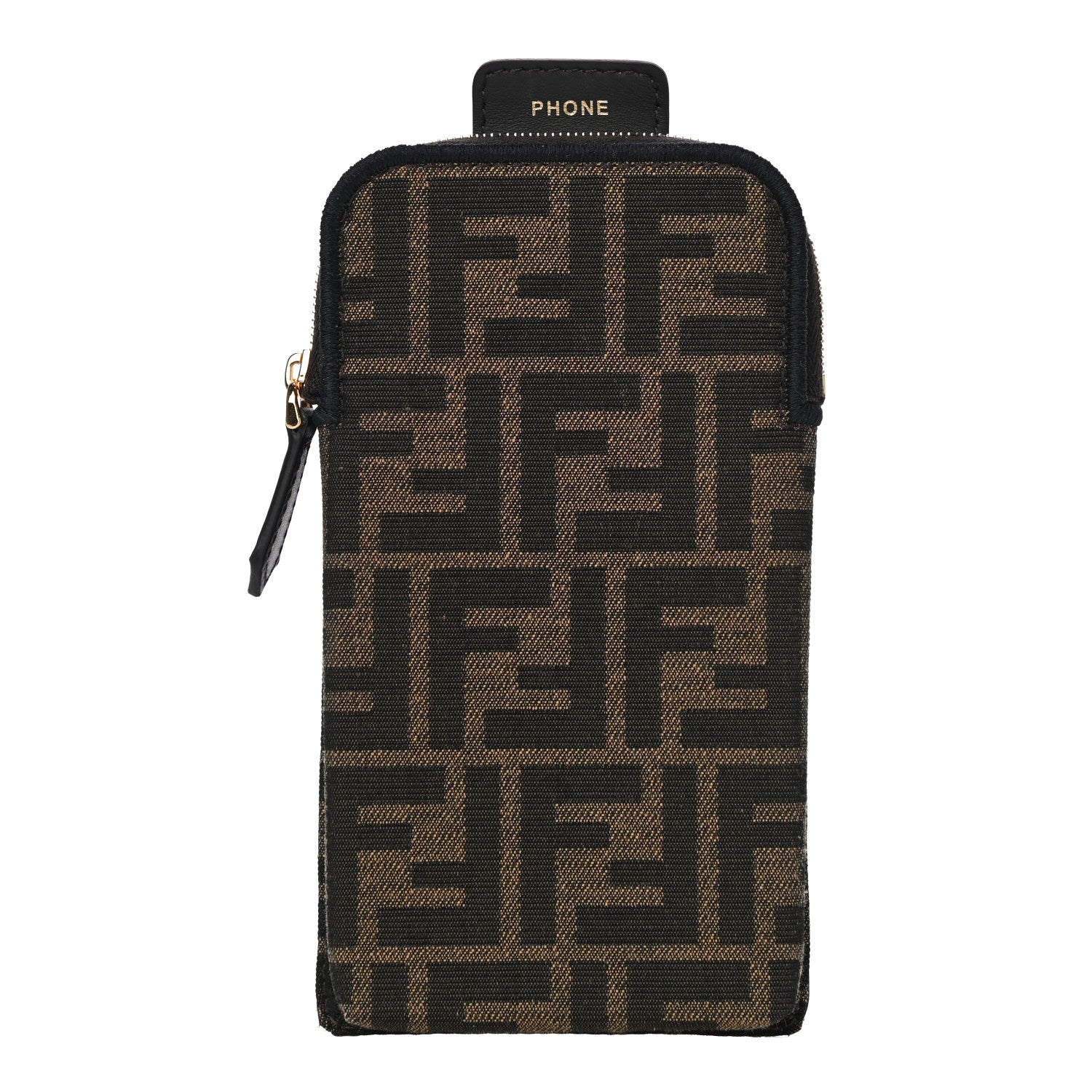 Fendi Fabric Jacquard FF 1974 Cell Pocket Strap You Case Tobacco Moro Black 1 of 12