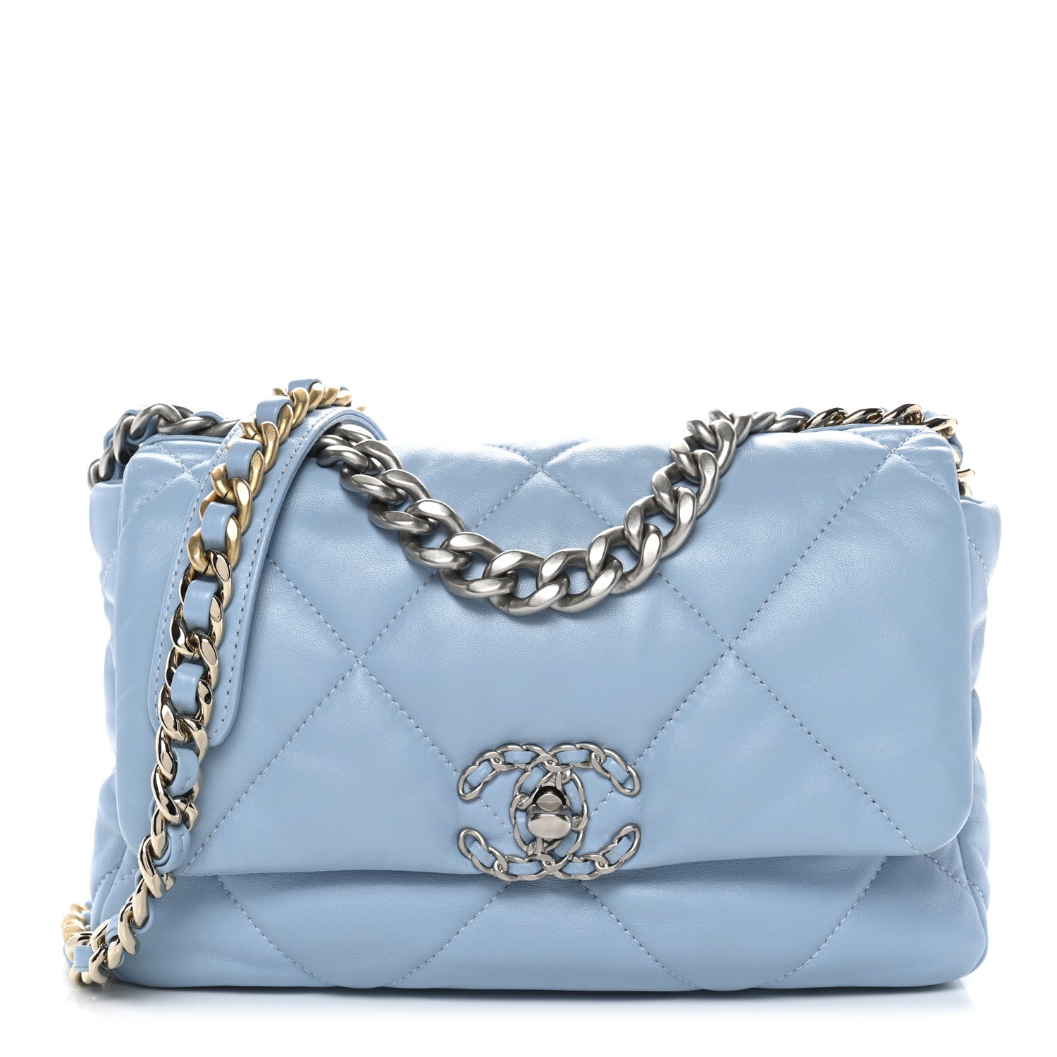 Chanel Lambskin Quilted Medium Chanel 19 Flap Light Blue 1 of 12