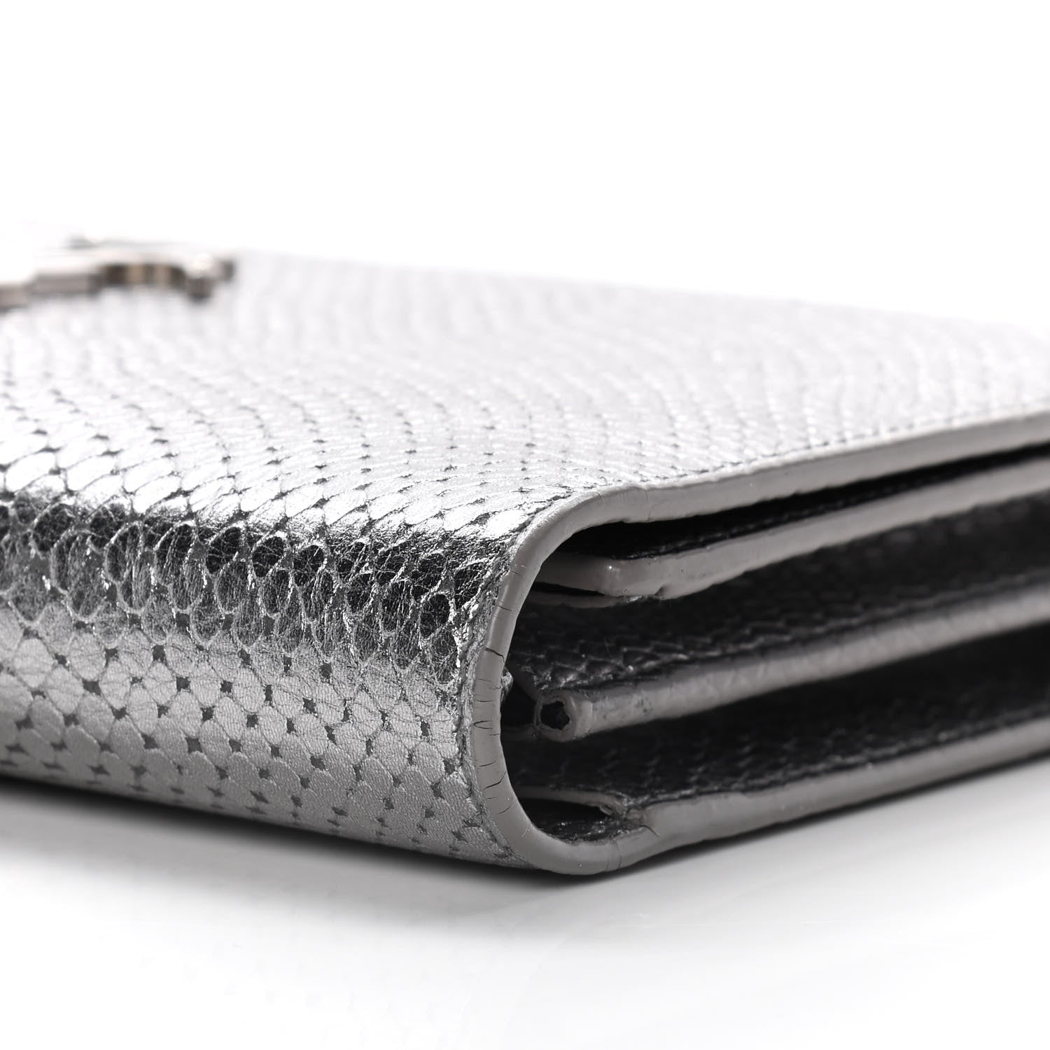 Saint Laurent Metallic Calfskin Python Embossed Monogram Chain Wallet Silver 12 of 17