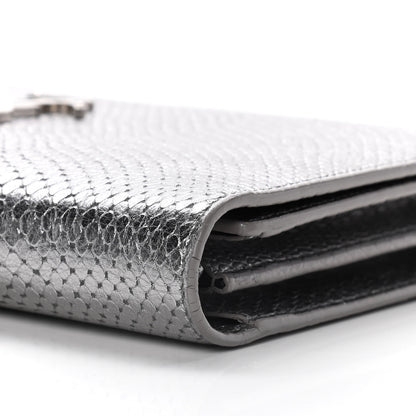 Saint Laurent Metallic Calfskin Python Embossed Monogram Chain Wallet Silver 12 of 17