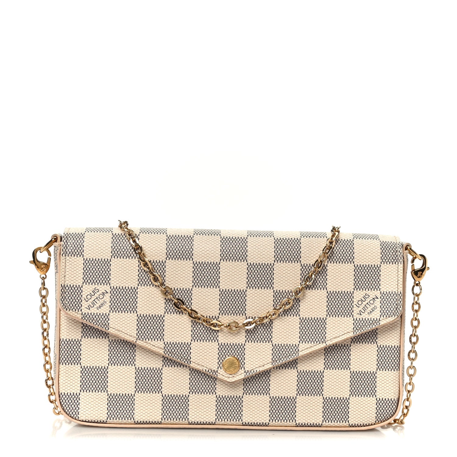 Louis Vuitton Damier Azur Pochette Felicie Chain Wallet Rose Ballerine 1 of 12