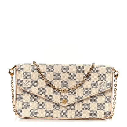 Louis Vuitton Damier Azur Pochette Felicie Chain Wallet Rose Ballerine 1 of 12